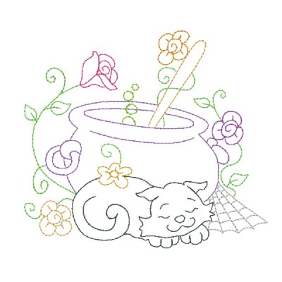 Cauldron Halloween Machine Embroidery Design - Vintage Stitch